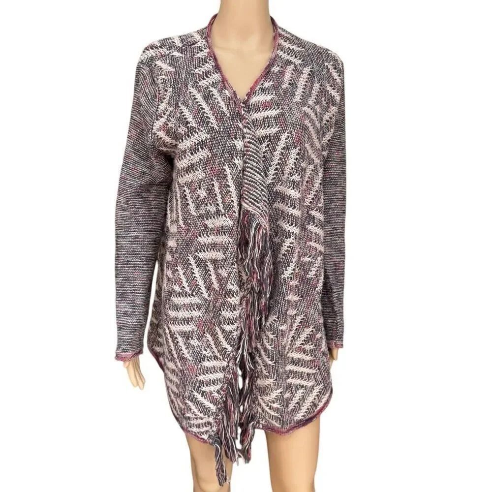 Lucky Brand Open Cardigan Long Sleeve Sweater Soft Fringe Size M cotton blend